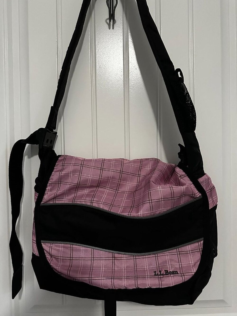 L.L. Bean Pink Plaid & Black Messenger Laptop Bag